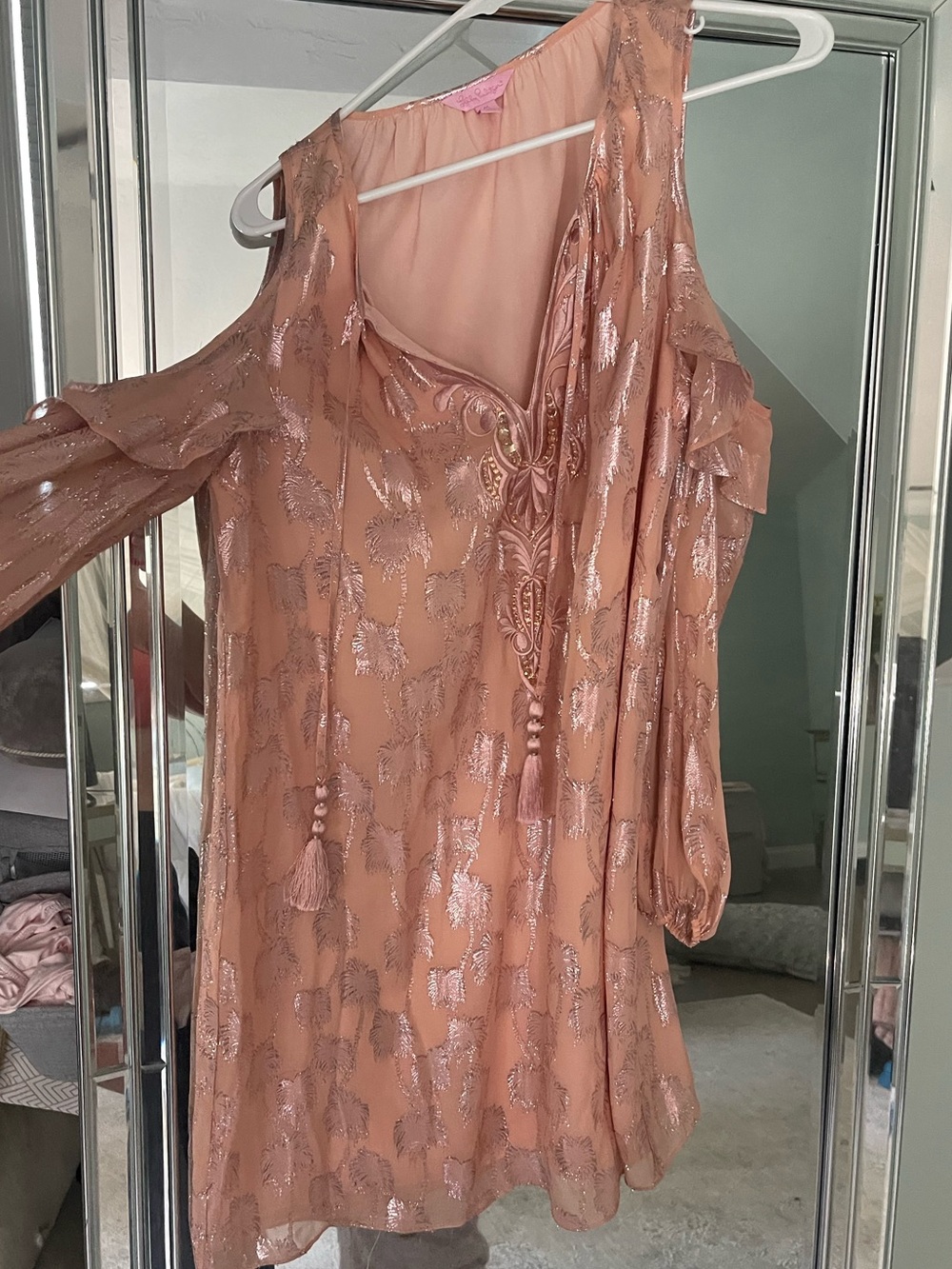 Lilly Pulitzer Blush Pink Metallic Tassel Embellished Dress